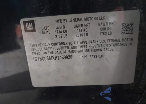 2017 Chevrolet Cruze Ls Auto from USA, damaged, VIN 1G1BC5SMXH7139920
